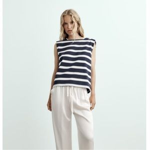 Zara Striped button up Ecru/Navy color